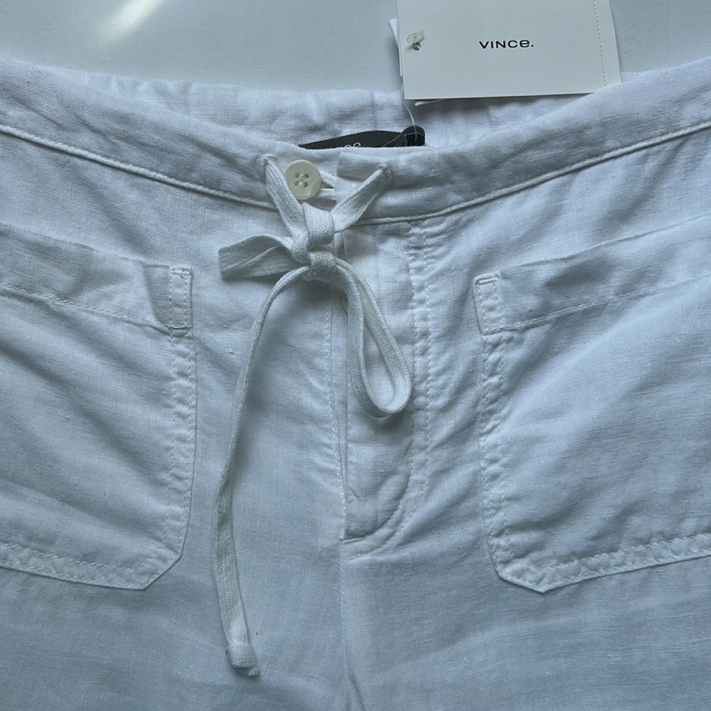 NWT VINCE WHITE LINEN DRAWSTRING PANT L LONG